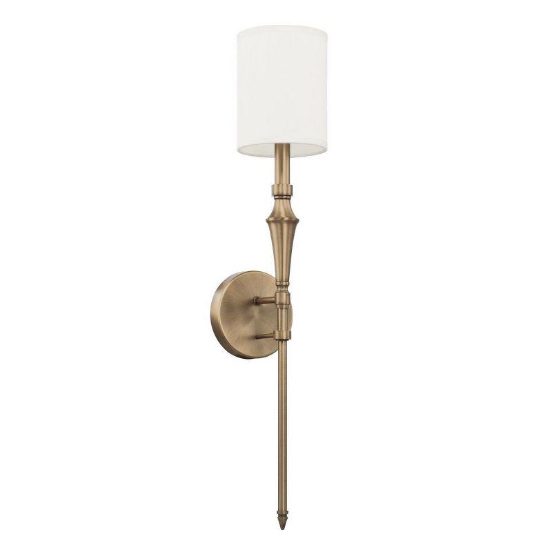 Aged Brass Cylinder Wall Sconce with Fabric Shade