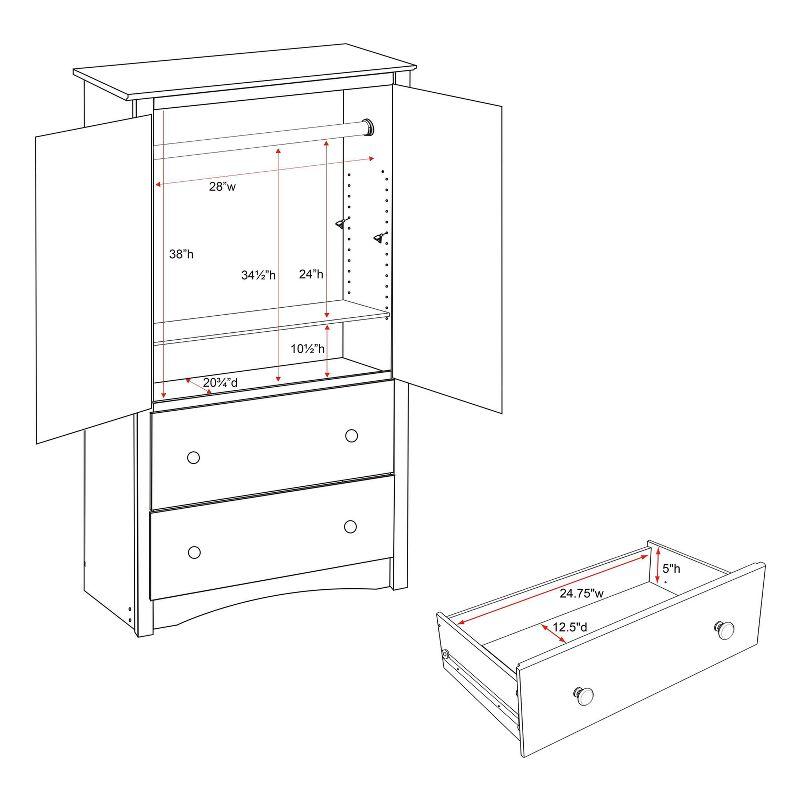 Black Transitional 2-Door Wardrobe Armoire with Drawers