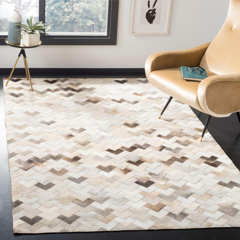 Contemporary Hand-Knotted Geometric Patchwork Cowhide Area Rug