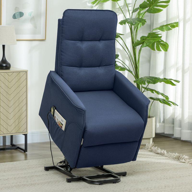 HOMCOM Power Lift Recliner Chair, Electric Reclining Chair with Remote, Side Pockets, Pocket Spring, Tufted Back, Quick Assembly, Deep Blue