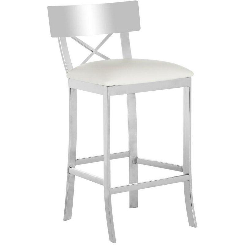 Zoey 35"H Stainless Steel Cross Back Counter Stool - FOX2035 - White - Safavieh Couture