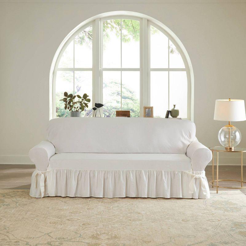 Essential Twill Ruffle Sofa Slipcover White - Sure Fit