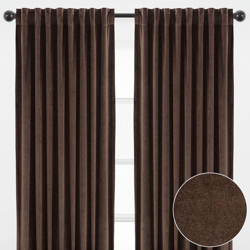 Extended Brown Velvet Blackout Twin Curtain Panels, Set of 2