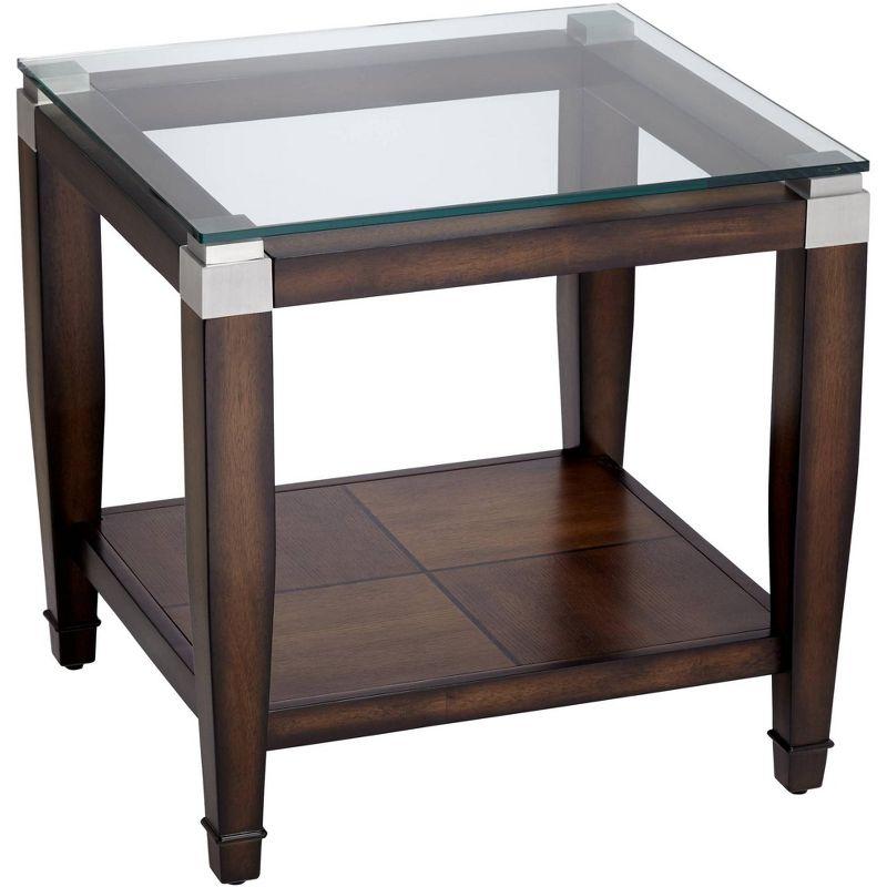 Barrett Rustic Oak Wood and Glass Accent Side Table with Shelf