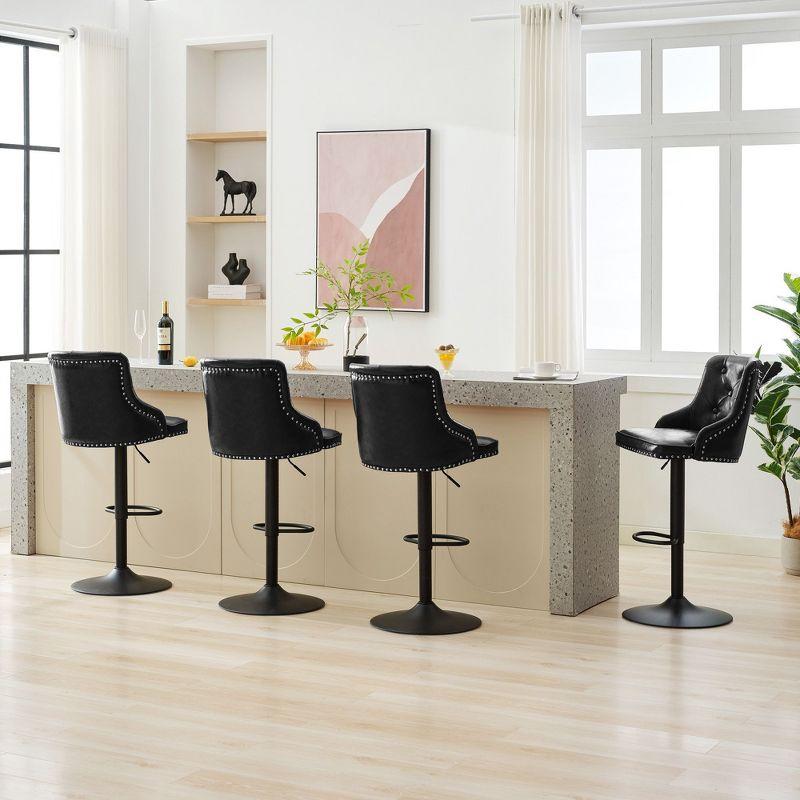 Bar Stools Set of 2,Adjustable Swivel Barstools, Faux Leather Bar Chairs,Upholstered Counter Height with High Backrest for Kitchen Island, Black