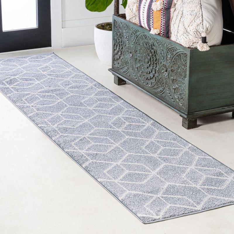 Light Gray and White Geometric Flat Woven Runner Rug