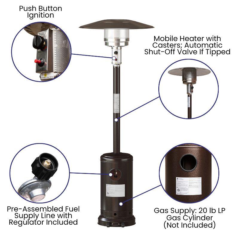 Flash Furniture Sol Patio Outdoor Heating-Stainless Steel 40,000 BTU Propane Heater with Wheels for Commercial & Residential Use-7.5 Feet Tall