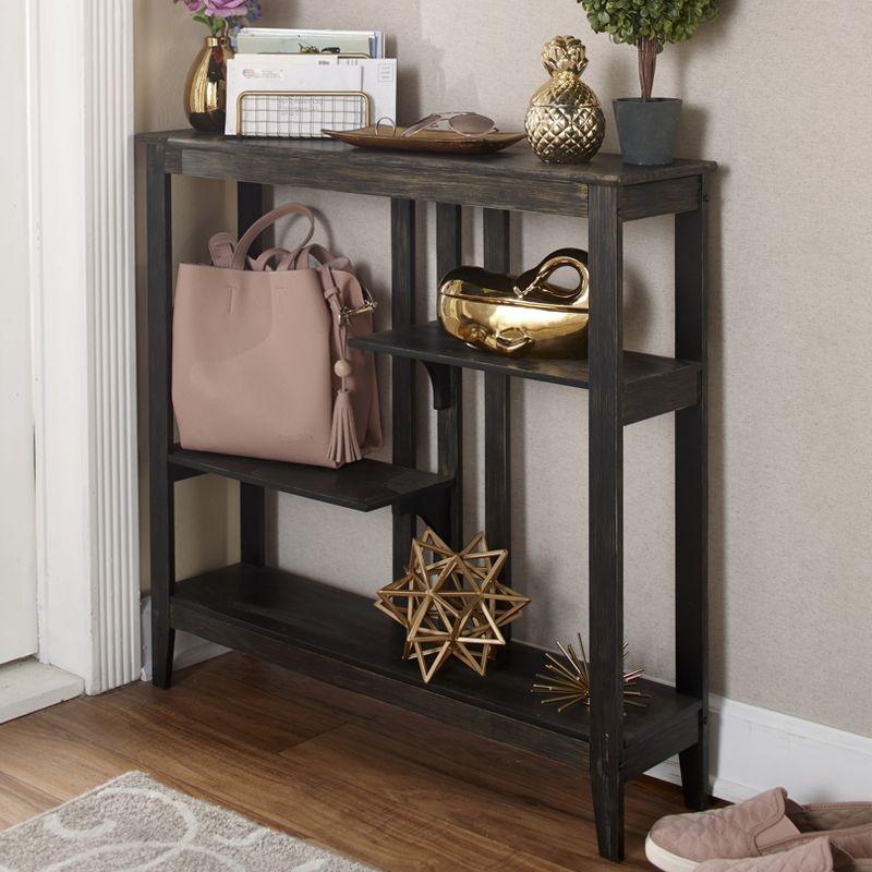 Black and Gold MDF Console Table with Storage Shelves