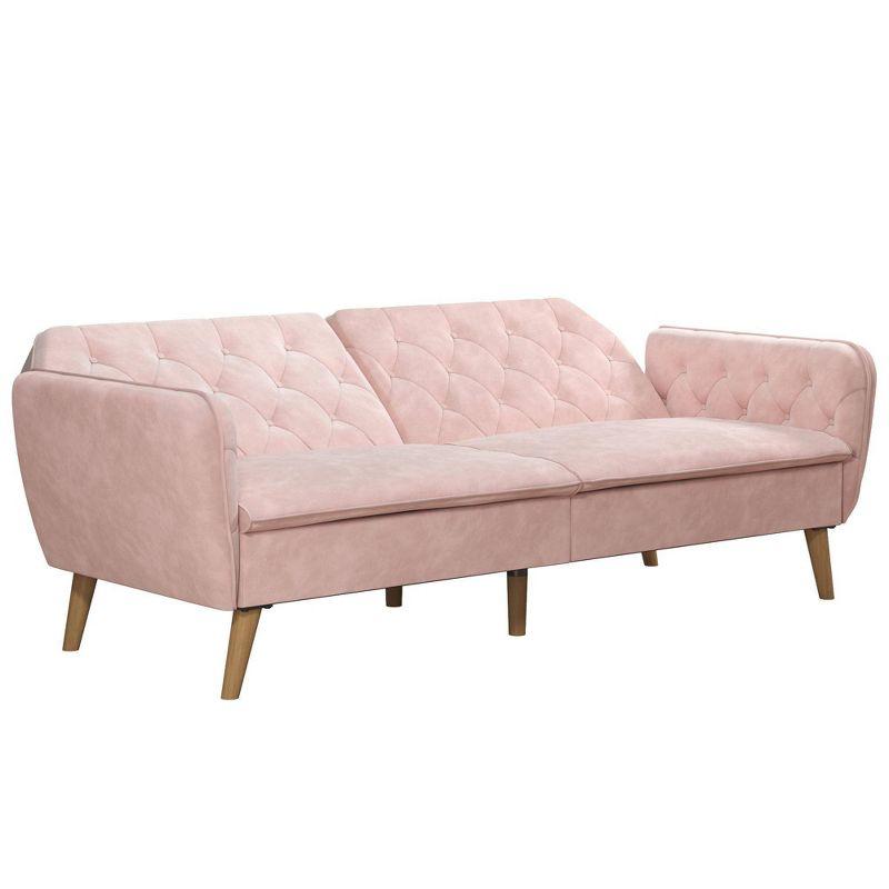 Pink Tufted Faux Leather Twin Sleeper Sofa with Memory Foam