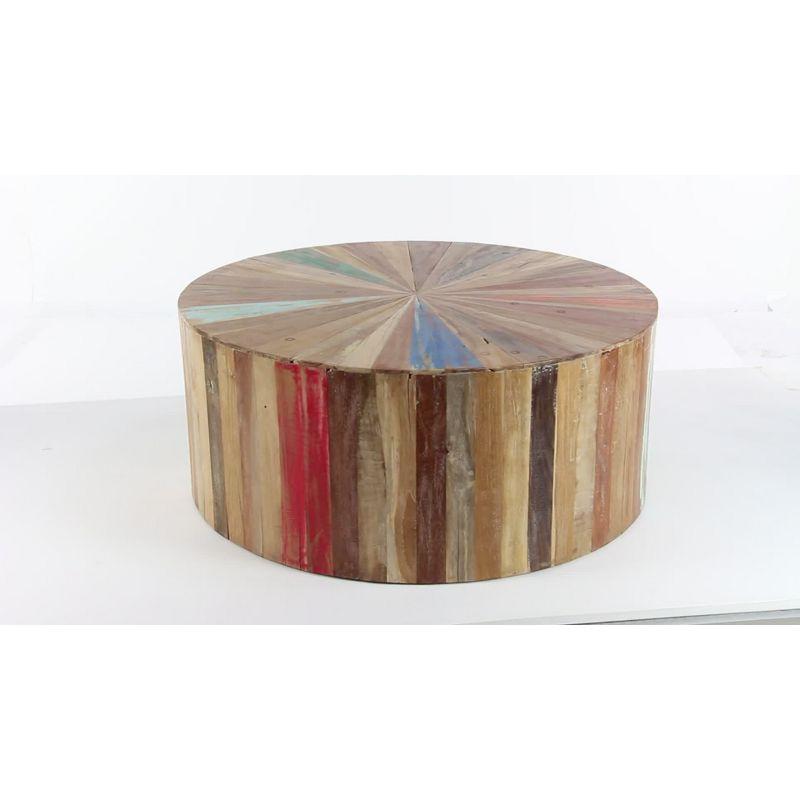 Round Reclaimed Wood Outdoor Coffee Table with Storage