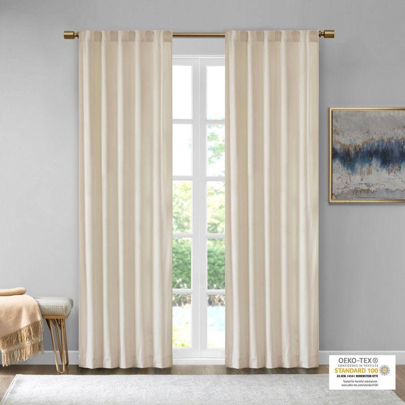 Set of 2 (63"x37") Bryce Poly Velvet Room Darkening Curtain Panels Ivory: Modern Living Room Decor by 510 Design