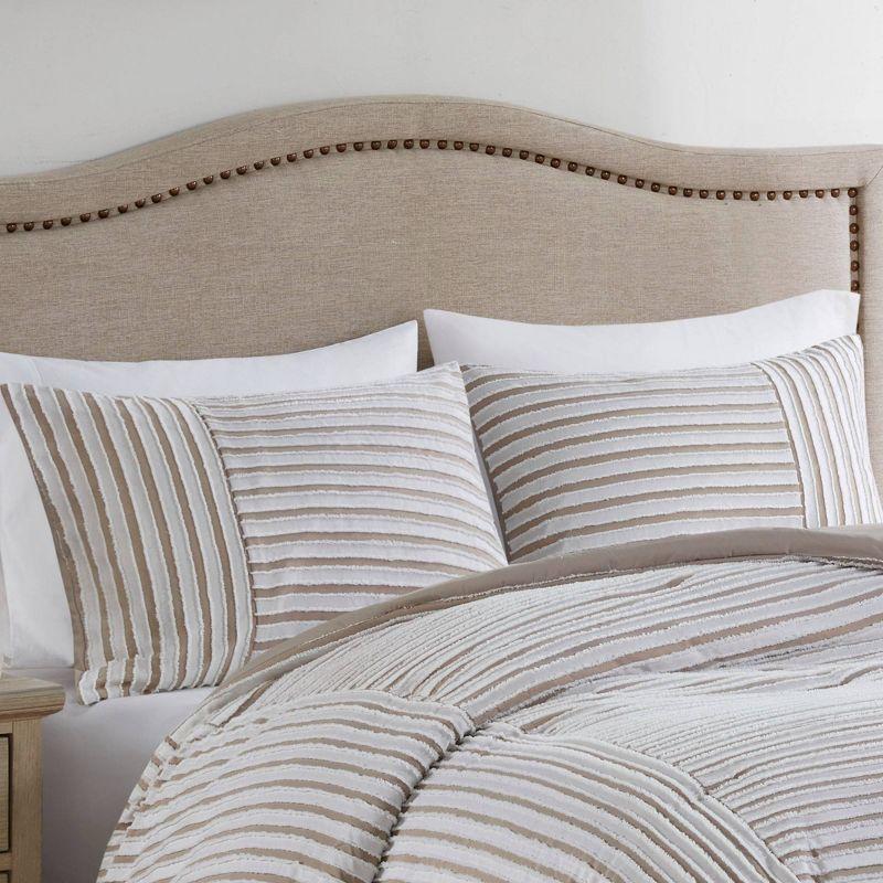 Taupe and Greige Jacquard Queen Duvet Cover Set