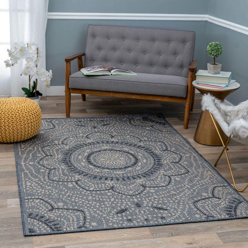 Bohemian Bliss Blue Flat Woven 5' x 7' Indoor/Outdoor Rug