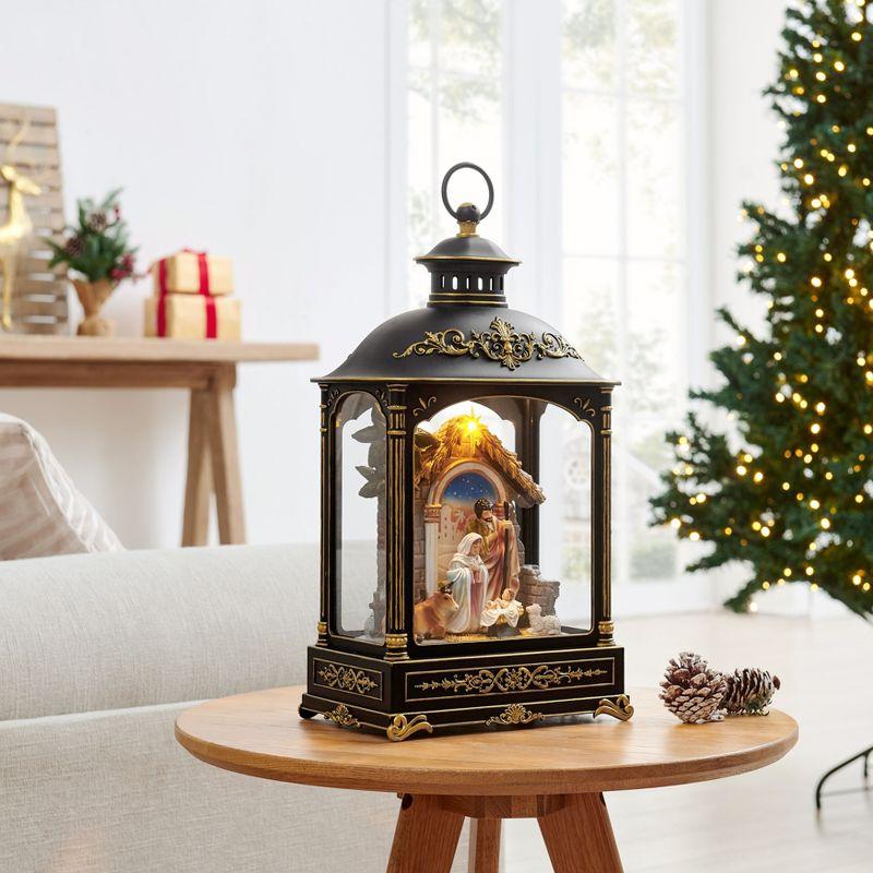 Danya B. Tabletop Antique Black and Gold Ornate Christmas Nativity Scene Diorama Lighted Lantern Decoration