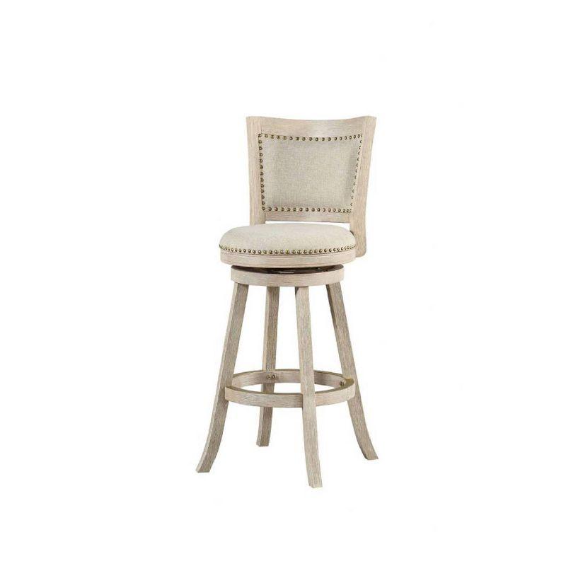 Ivory Wire-Brush Swivel Wood Bar Stool with Linen Upholstery