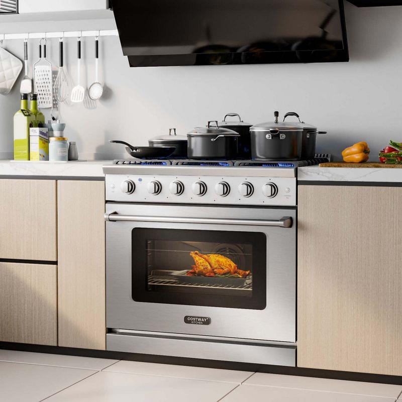 Costway 36 Inches Natural Gas Range Freestanding with 6 Burners Cooktop & 6 Cu.Ft. Oven