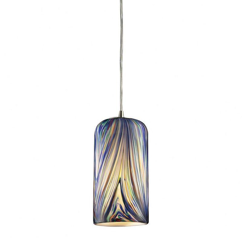 Molten Ocean Glass 1-Light Mini Pendant in Satin Nickel