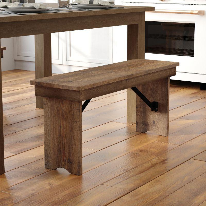 Merrick Lane 40" x 12" Antique Rustic Solid Pine Folding Farmhouse Style Bench