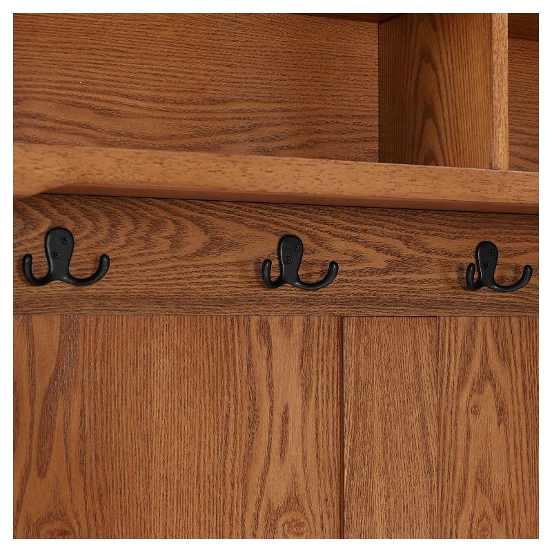 Campbell Hall Tree Oak - Crosley: Spacious Bench, 4 Double Hooks, Shoe Storage