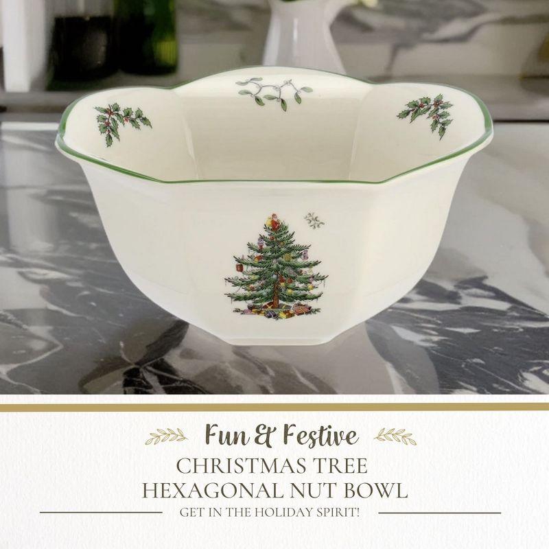 Spode Christmas Tree Hexagonal Nut Bowl, 7 Inch Decorative Bowl for Nuts, Candy and Christmas Treats