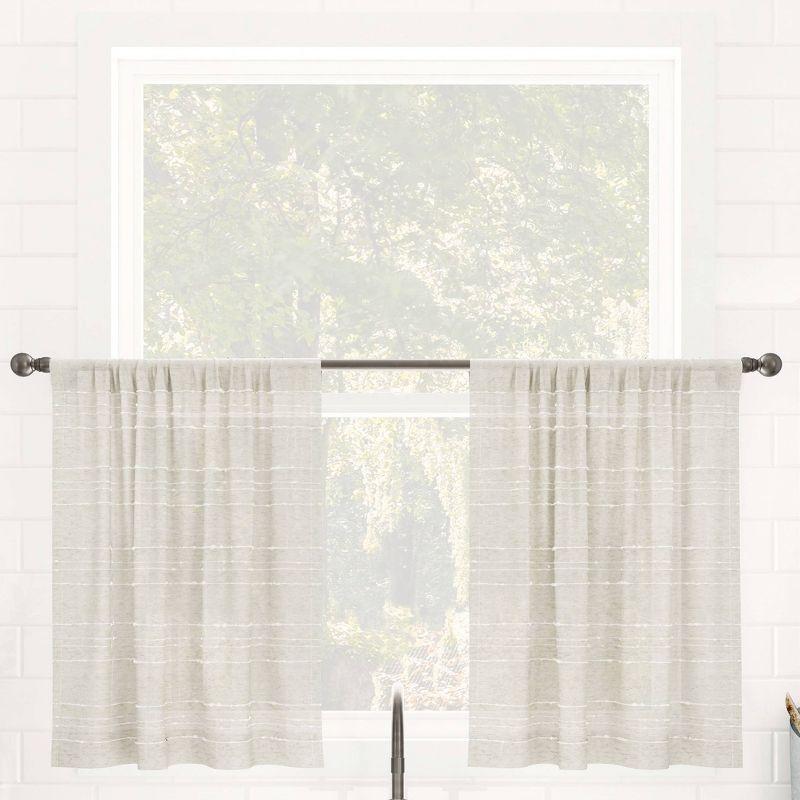 Linen Blend Sheer Rod Pocket Kitchen Curtain Tier Pair