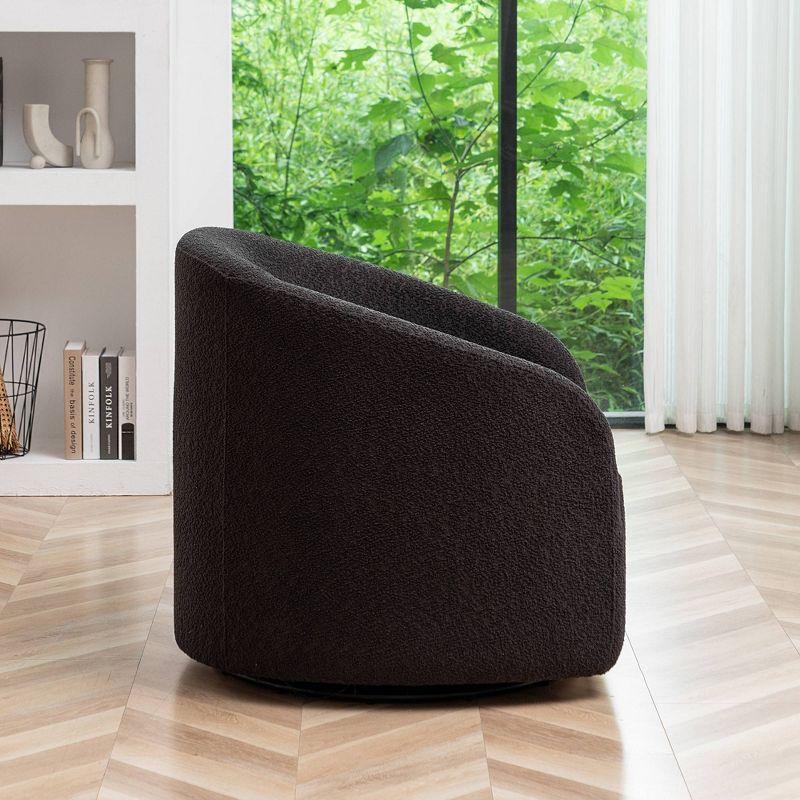 Dark Gray Boucle Upholstered Swivel Barrel Accent Chair