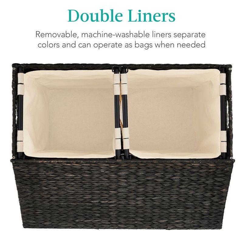 Bayou Breeze Large Water Hyacinth Double Laundry Hamper Basket w/ 2 Liner Bags, Handles