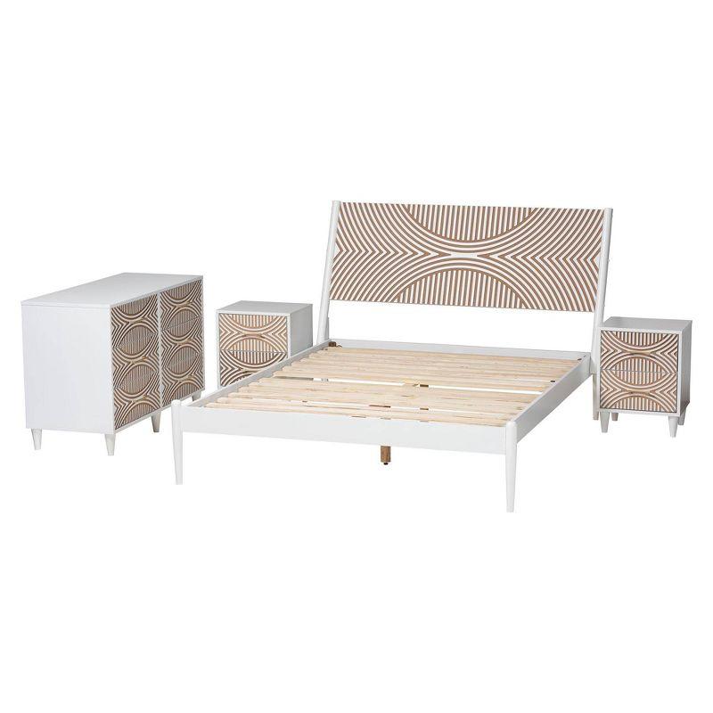 Baxton Studio King 4pc Louetta Carved Contrasting Bedroom Set White/Natural Brown