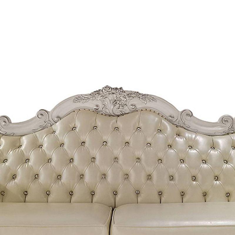 85.5" Dresden Sofa Leather Aire & Bone White Finish - Acme Furniture: Nailhead Trim, Includes 1 Pillow