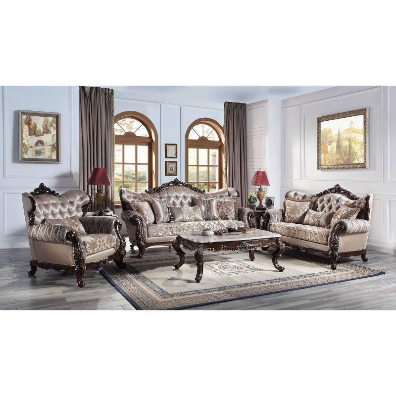 Benbek Taupe Faux Leather and Wood Accent Chair