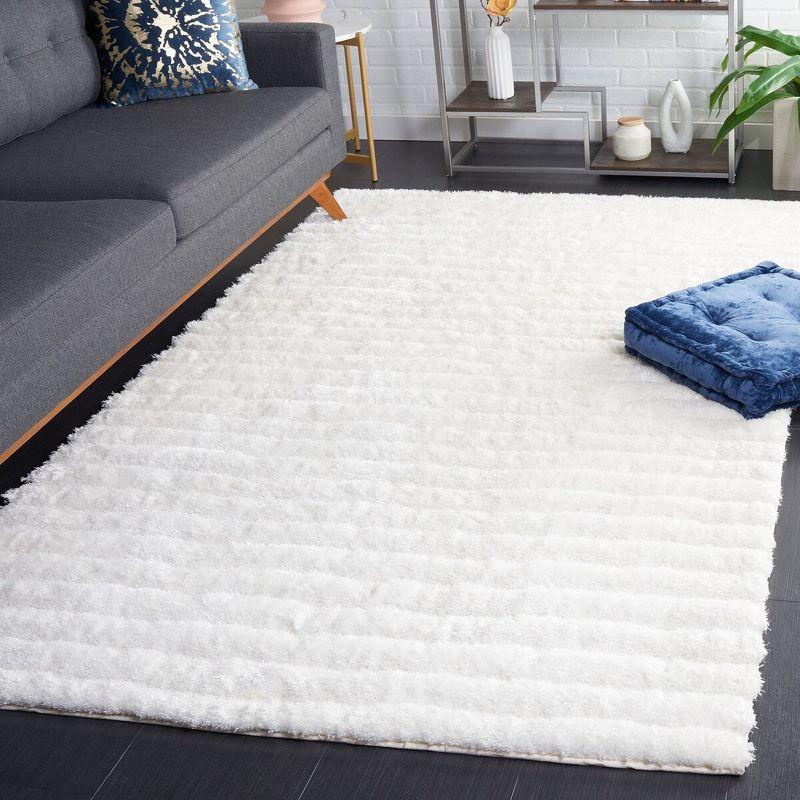 Pearl White Hand-Tufted Synthetic Shag Area Rug 5' x 8'