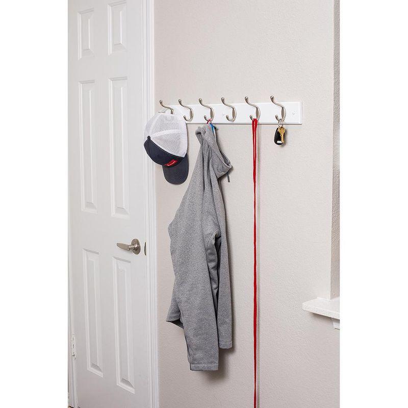 White Wall-Mounted Coat Rack with Satin Nickel Hooks