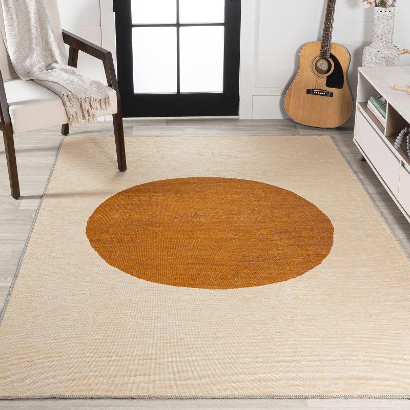 9' x 12' Cirkel Minimalist Geometric Dot Machine-Washable Area Rug, Cream/Rust - JONATHAN Y