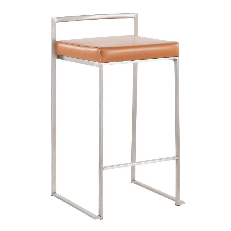 Set of 2 Fuji Stackable Counter Height Barstools Leather/Steel Camel - LumiSource: Padded, Easy Storage