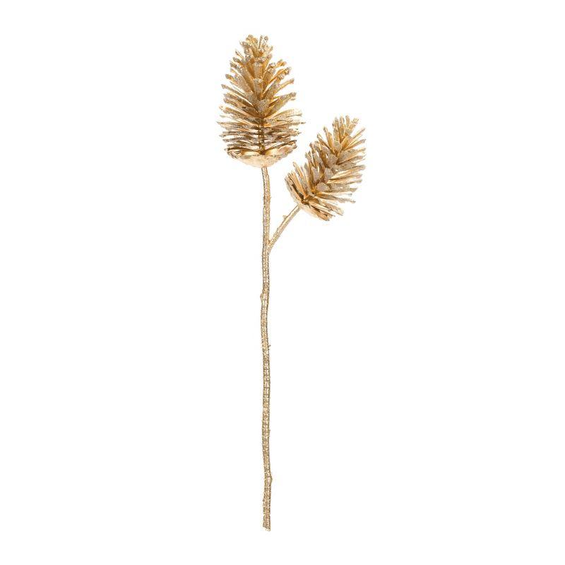 Glittered Gold Plastic Pine Cone Spray Set, 28 Inches