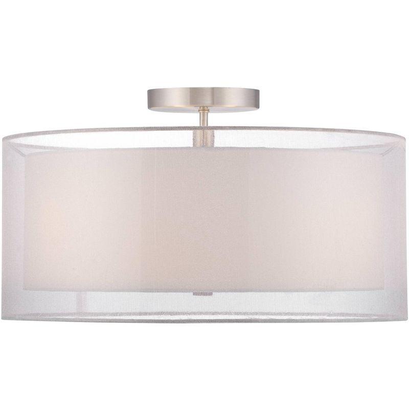 Possini Euro Design Ceiling Light Flush Mount Fixture Polished Nickel Double Drum 18" Wide for Bedroom Kitchen