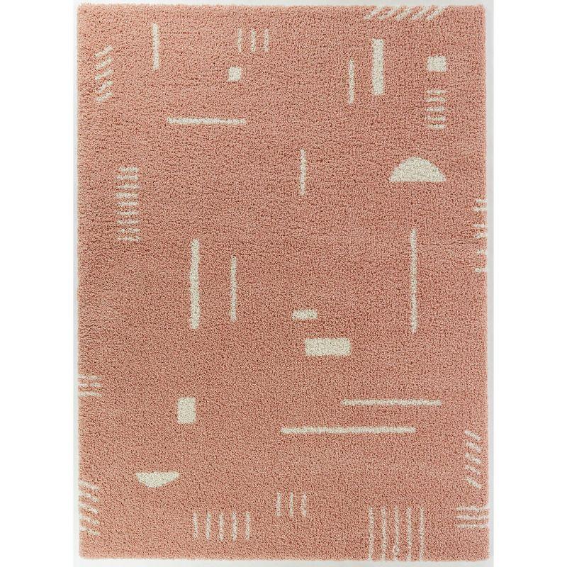 Rupa Boho Moroccan 5' x 7' Pink Geometric Shag Rug