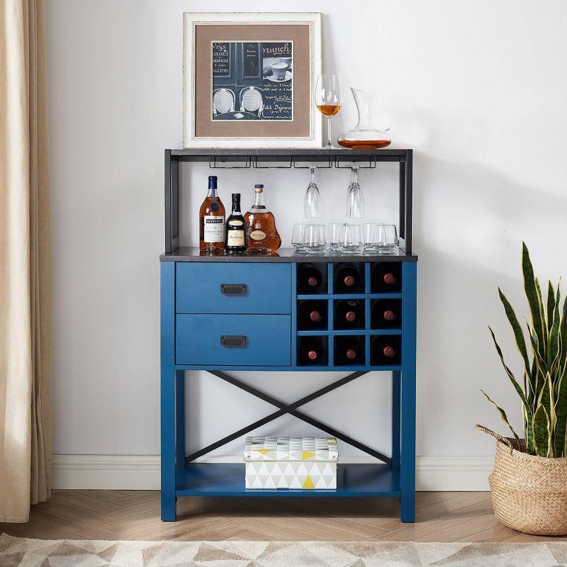 Marbled Blue 32" Wood Buffet Bar Cabinet with Wine Rack