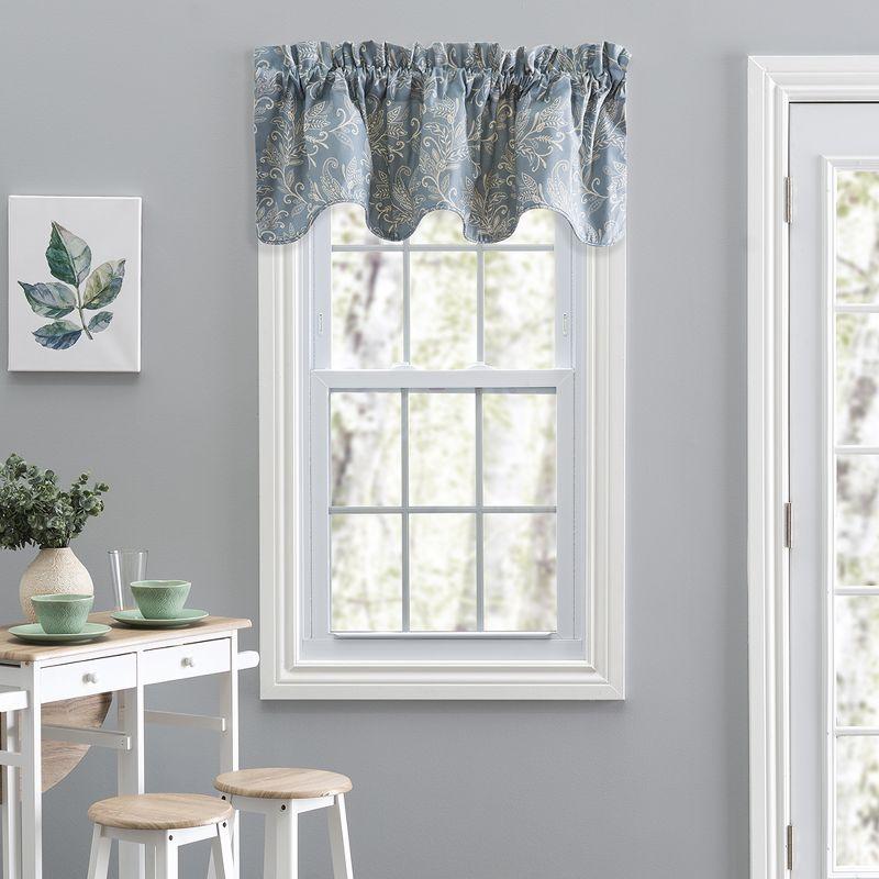 Blue Leaf Pattern Scallop Valance with Rod Pocket