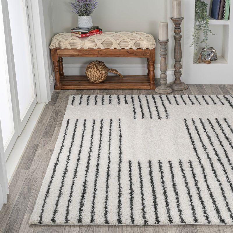 Petra Abstract Stripe Geometric Shag Area Rug - JONATHAN Y