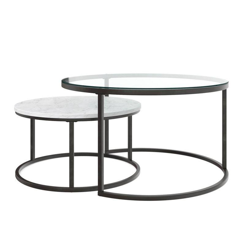 Nathan James Stella Nesting Coffee Tables Faux Carrara Marble Glass Black/White