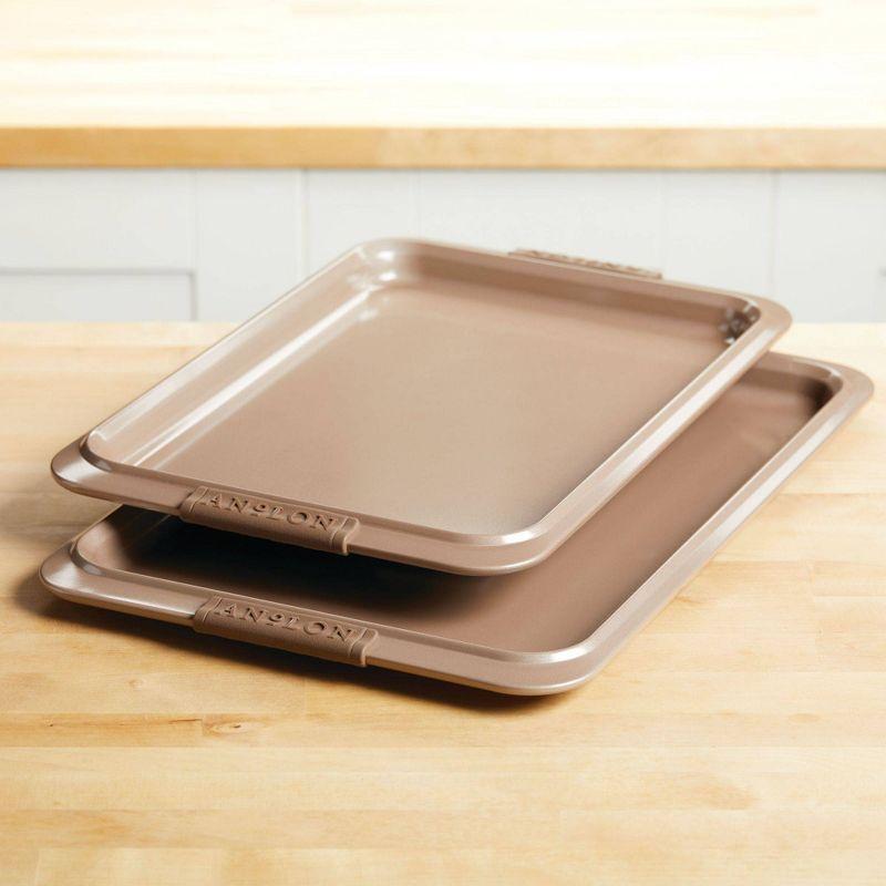 Anolon Bakeware with Silicone Grips 2pc 10"x15" Cookie Pan and 11"x17" Cookie Pan Bronze