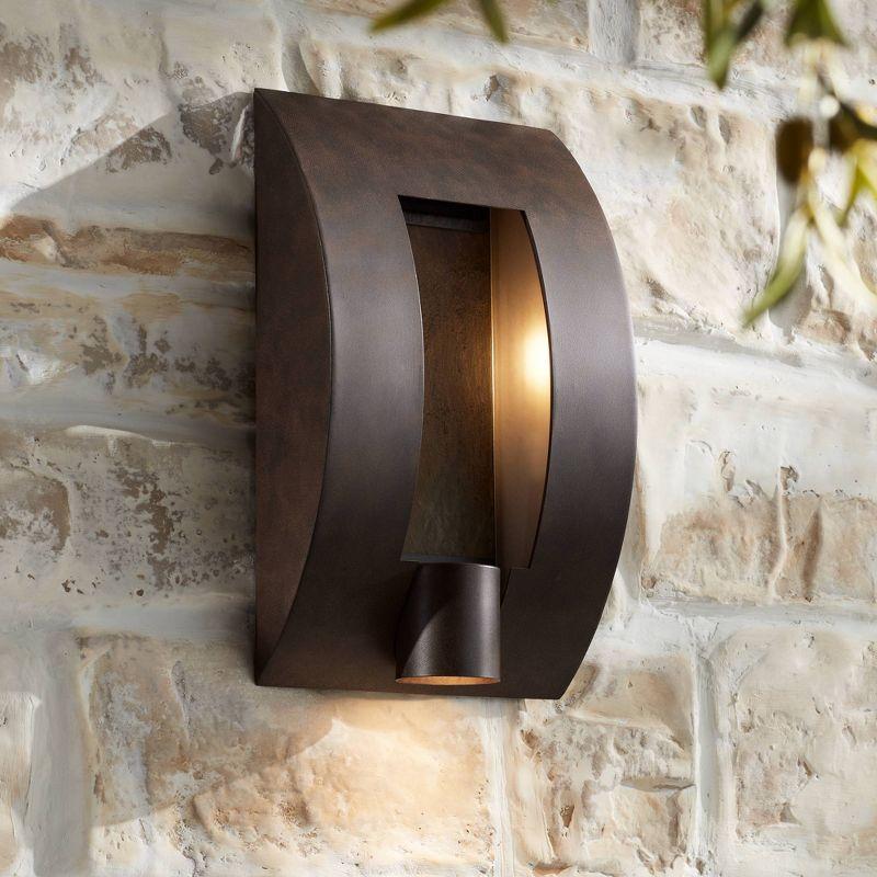 Franklin Iron Works Framed Slate 16" High Modern Outdoor Wall Light Fixture Mount Porch House Exterior 3-Light Weatherproof Bronze Finish Metal