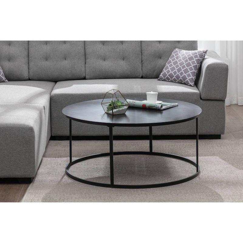 Robertson Round Metal Coffee Table Dark Brown Finish - Boraam: Mid-Century Modern, Pedestal Base, Wood & Iron