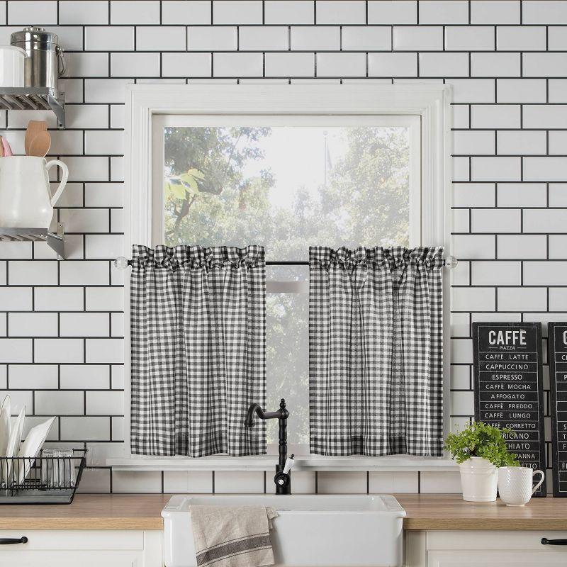 Parkham Black and White Plaid Semi-Sheer Kitchen Curtain Set