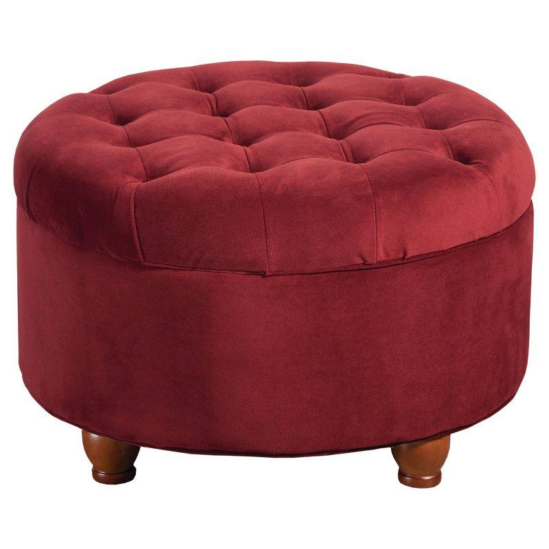 Berry Velvet Tufted Round Cocktail Ottoman with Rustic Wood Legs