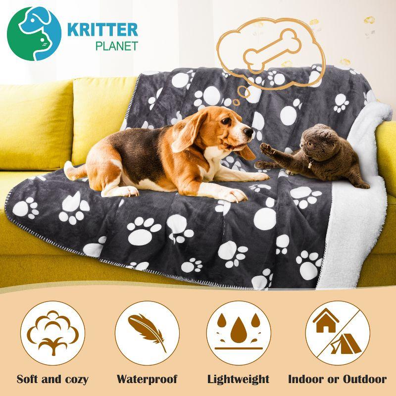 Kritter Planet Waterproof Blanket for Dogs, Washable Furniture Protector, Reversible High Pile Fleece Couch Cover