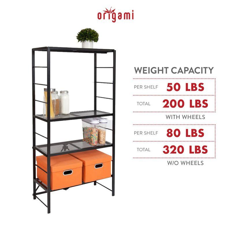 Origami R2 Series Folding Portable Heavy Duty Durable Powder Coated Steel Storage Rack with 10 Adjustable Shelves and Wheels, Black