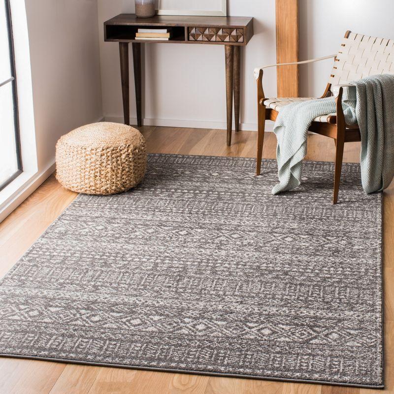 Dark Grey and Ivory Synthetic Easy Care Rectangular Rug