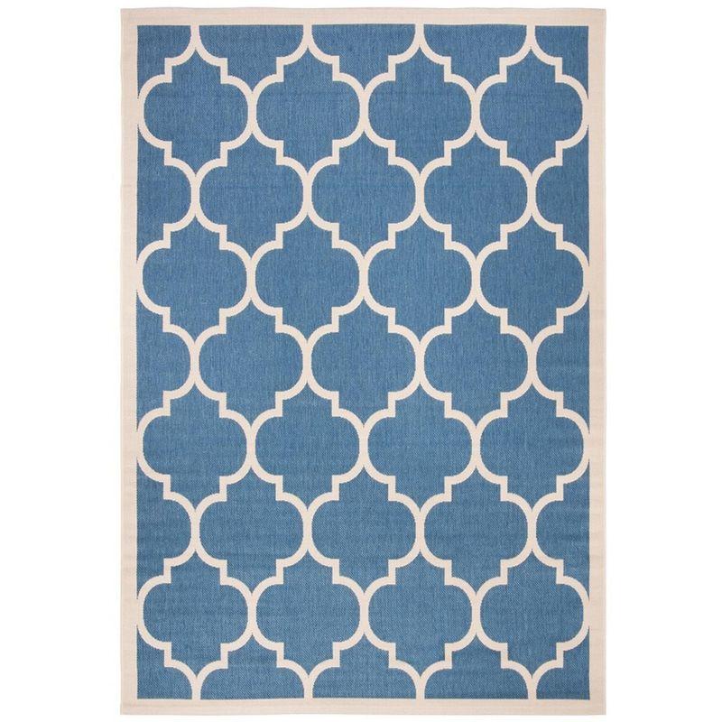 Mediterranean Bliss Easy-Care Blue and Beige Synthetic Area Rug, 6'7" x 9'6"